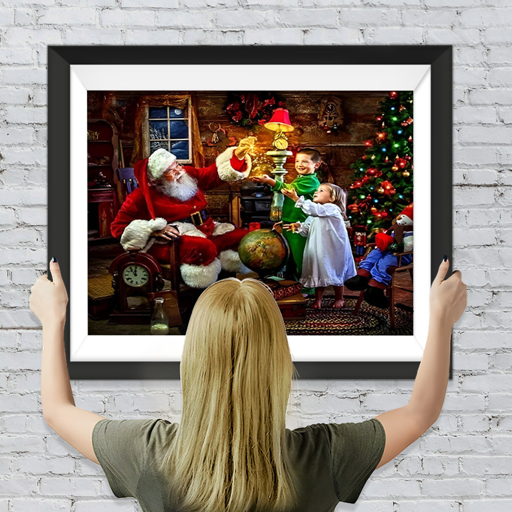 Weihnachtsmann mit Kindern im Haus Diamond Painting