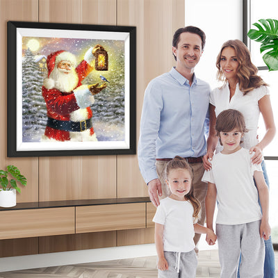 Weihnachtsmann mit Lampe im Schnee Diamond Painting