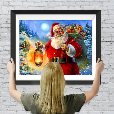 Weihnachtsmann mit Laterne und Geschenken Diamond Painting