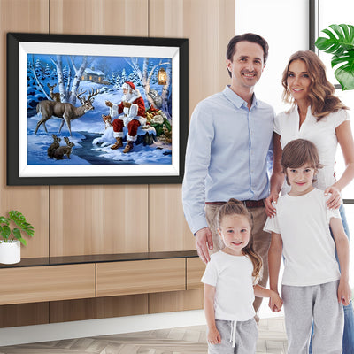 Weihnachtsmann mit Tieren Diamond Painting