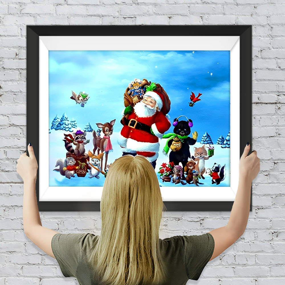 Weihnachtsmann mit Tieren Diamond Painting