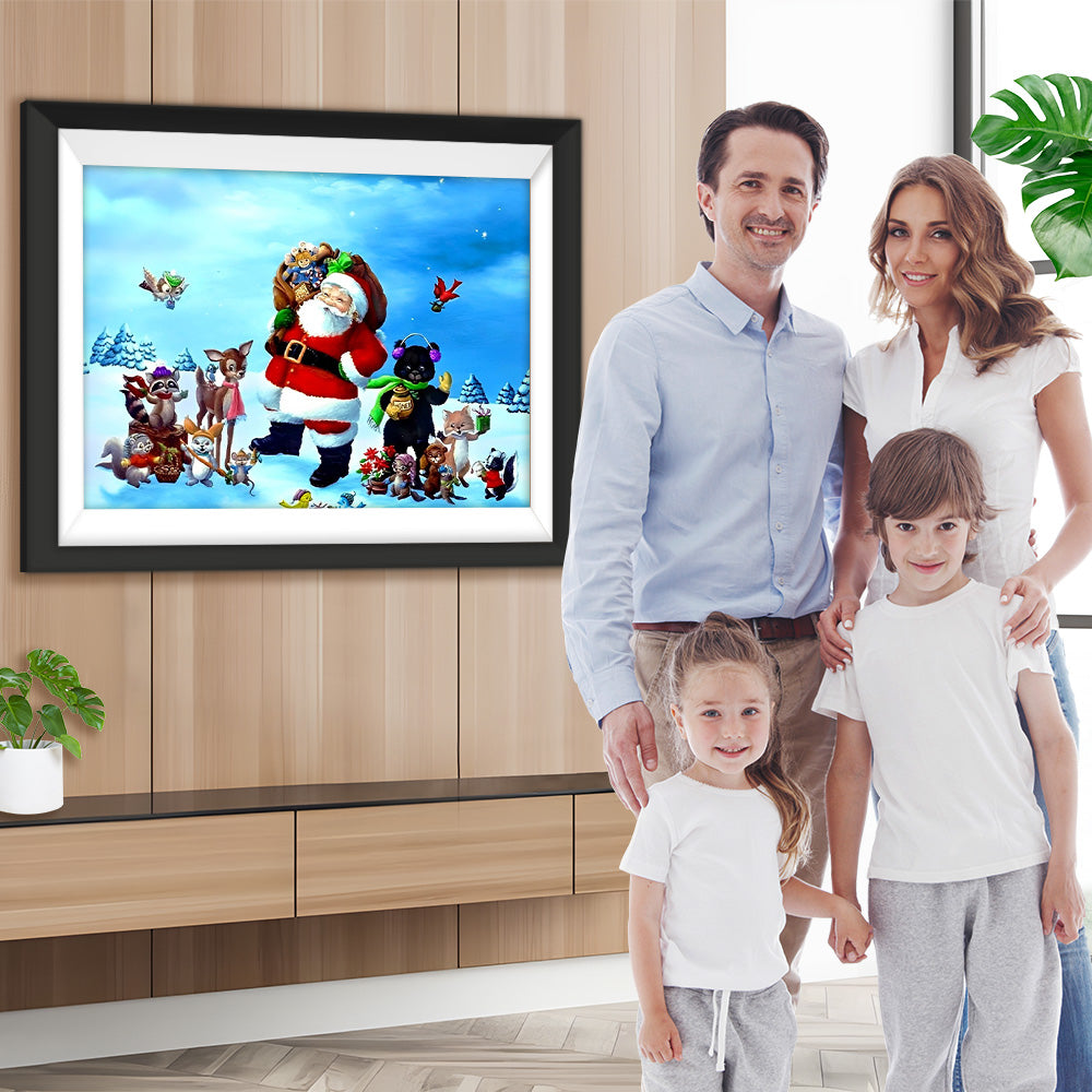 Weihnachtsmann mit Tieren Diamond Painting