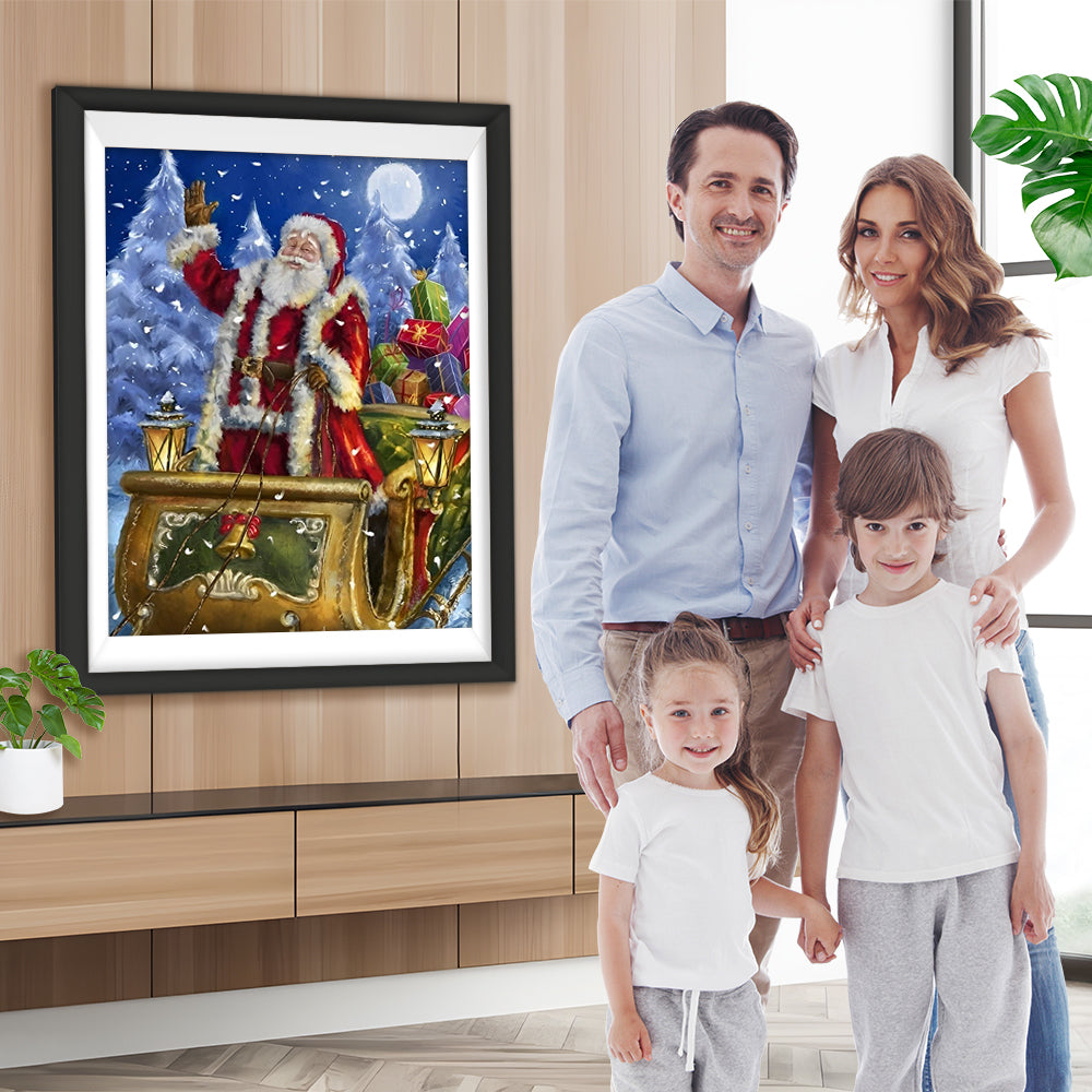 Weihnachtsmann mit Wagen voller Geschenken Diamond Painting