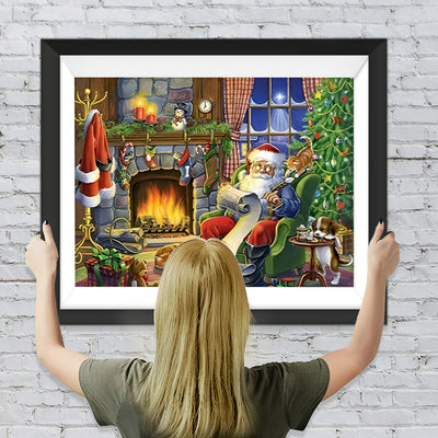 Weihnachtsmann neben dem Kamin Diamond Painting