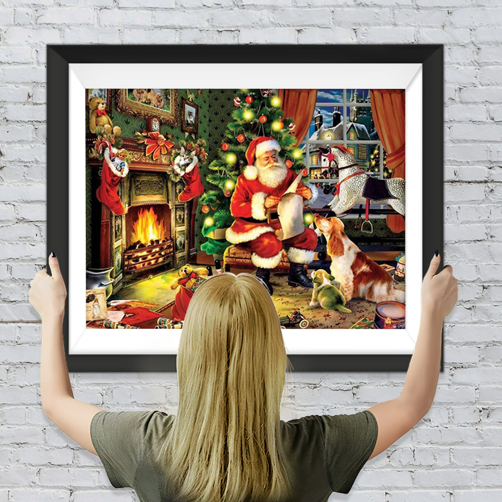 Weihnachtsmann neben dem Kamin Diamond Painting