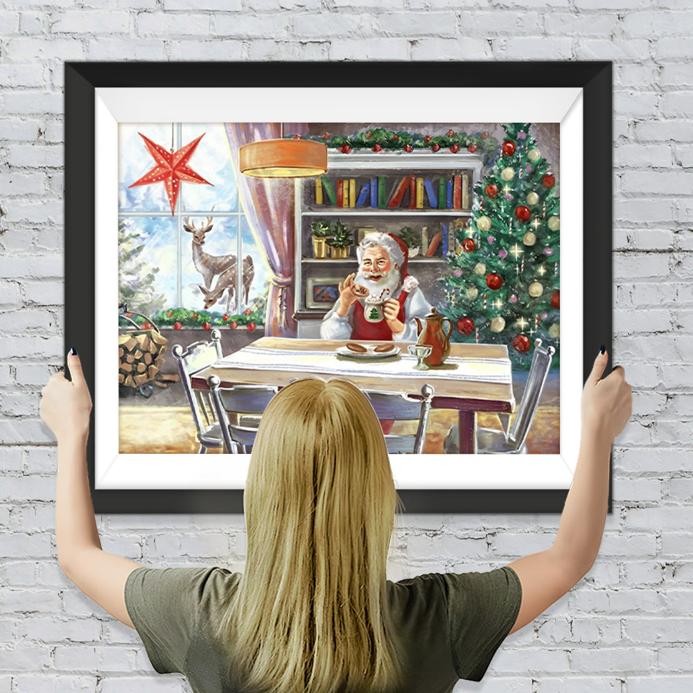 Weihnachtsmann neben dem Weihnachtsbaum Diamond Painting