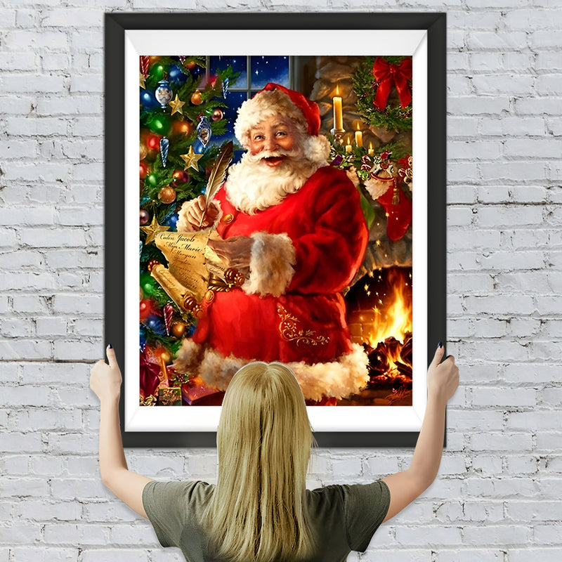 Weihnachtsmann neben dem Weihnachtsbaum Diamond Painting