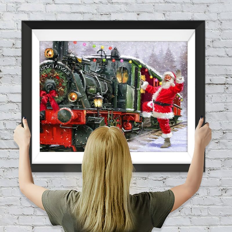 Weihnachtsmann neben dem Zug Diamond Painting