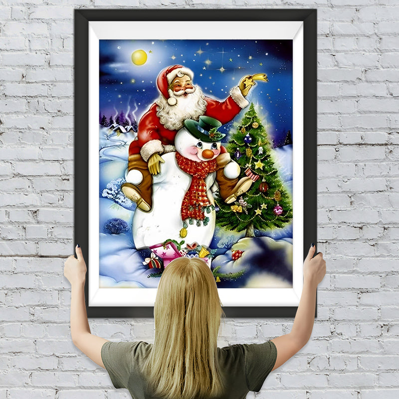 Weihnachtsmann, Schneemann und Weihnachtsbaum Diamond Painting