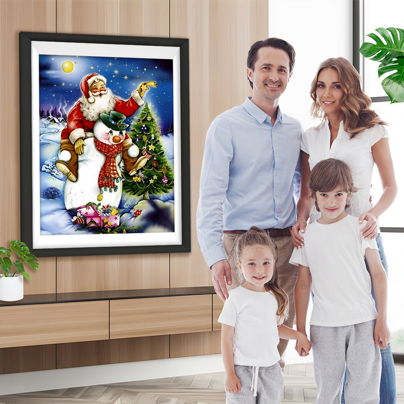 Weihnachtsmann, Schneemann und Weihnachtsbaum Diamond Painting