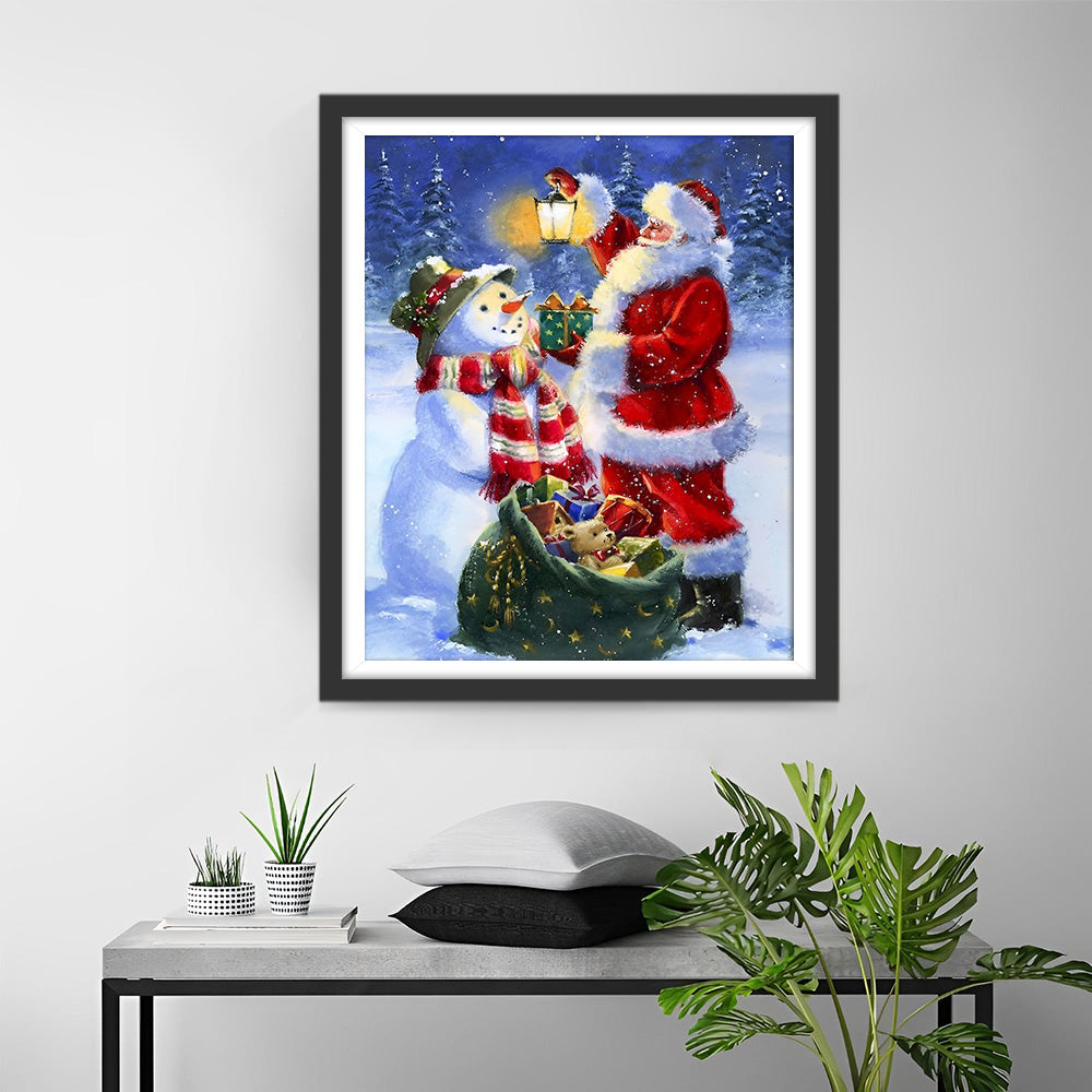 Weihnachtsmann, Schneemann und Weihnachtsgeschenke Diamond Painting