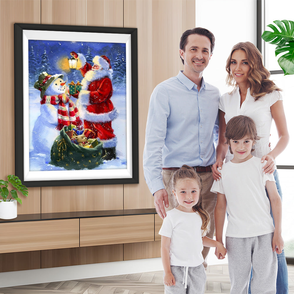 Weihnachtsmann, Schneemann und Weihnachtsgeschenke Diamond Painting