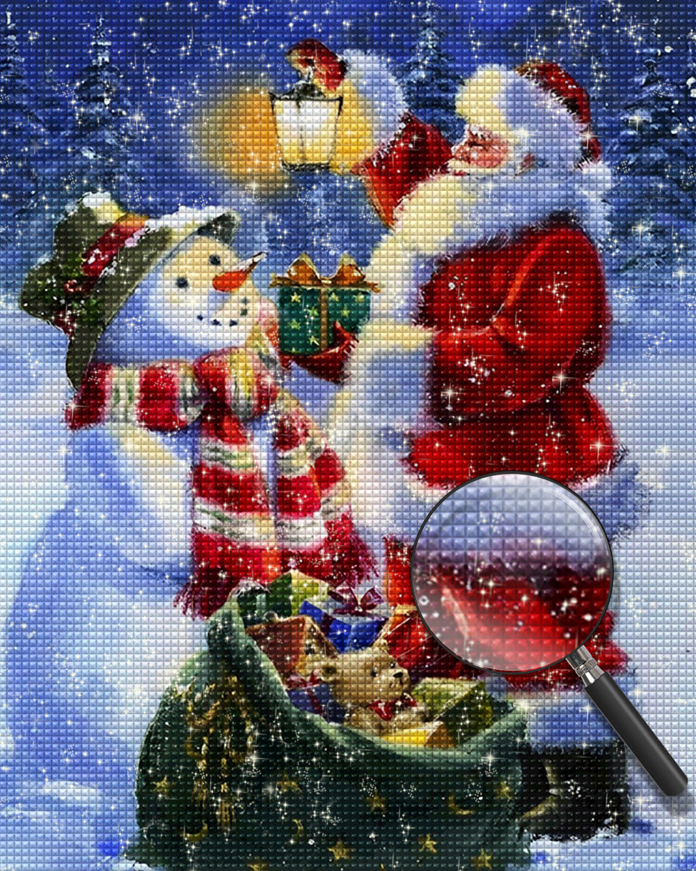 Weihnachtsmann, Schneemann und Weihnachtsgeschenke Diamond Painting