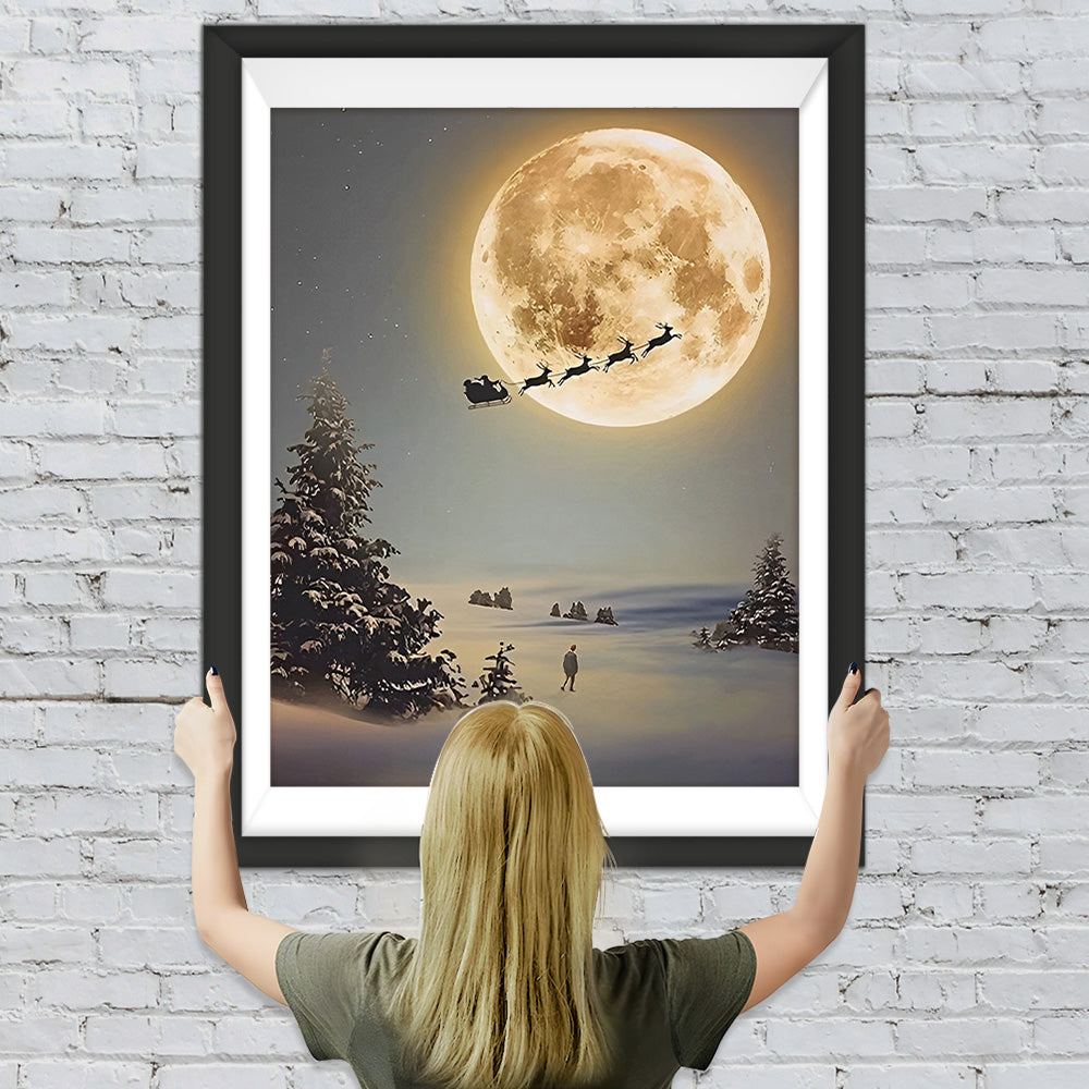 Weihnachtsmann und Elch auf dem Weg zum Mond Diamond Painting