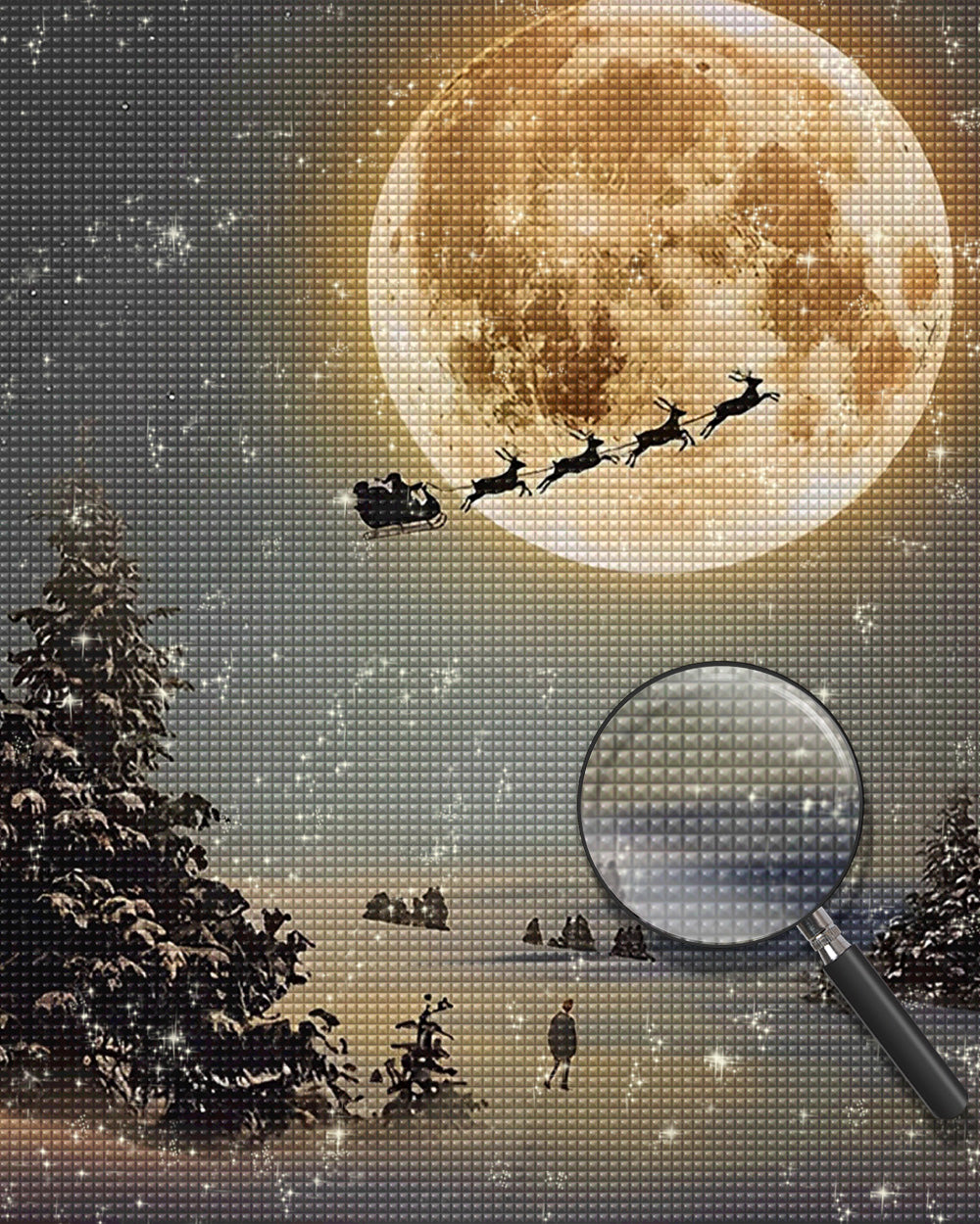 Weihnachtsmann und Elch auf dem Weg zum Mond Diamond Painting