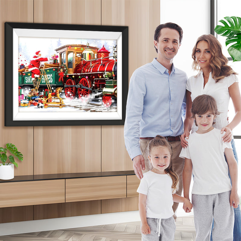 Weihnachtsmann und Geschenke in den Zug Diamond Painting