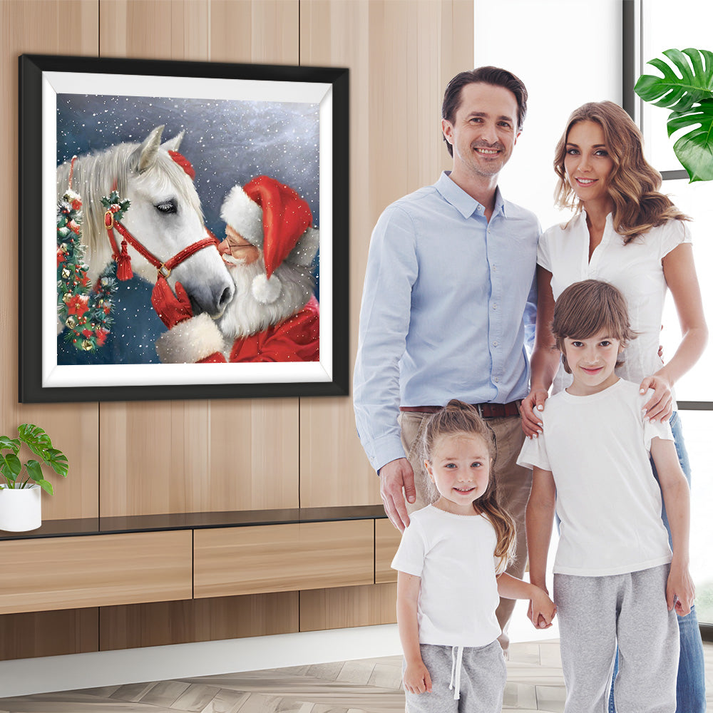 Weihnachtsmann und geschmücktes Pferd Diamond Painting