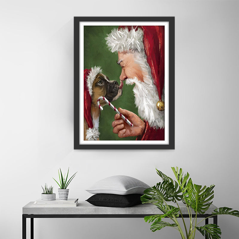 Weihnachtsmann und Hund Diamond Painting