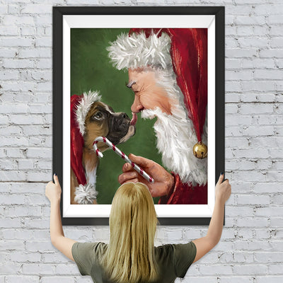 Weihnachtsmann und Hund Diamond Painting