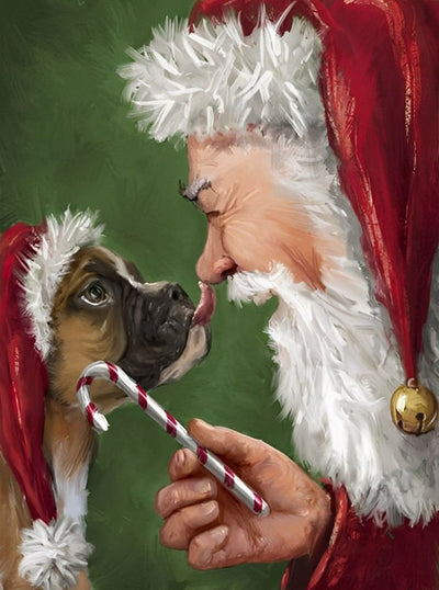 Weihnachtsmann und Hund Diamond Painting