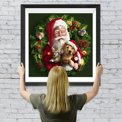 Weihnachtsmann und Hund im Kranz Diamond Painting