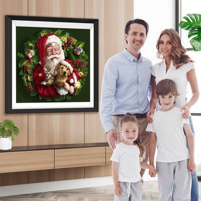 Weihnachtsmann und Hund im Kranz Diamond Painting