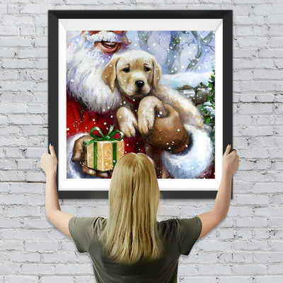 Weihnachtsmann und Hund mit Geschenk Diamond Painting