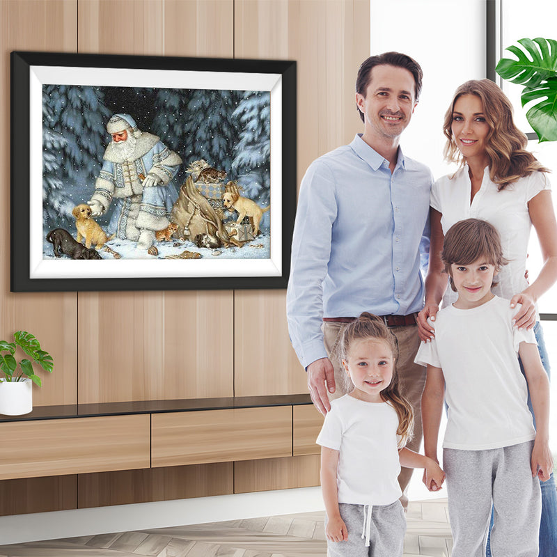 Weihnachtsmann und Hunde im Wald Diamond Painting