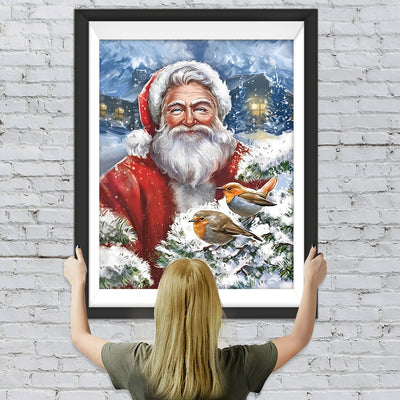 Weihnachtsmann und kleine Vögel Diamond Painting