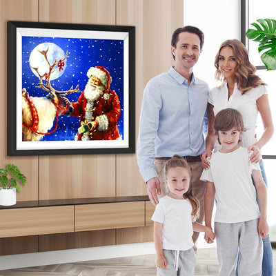 Weihnachtsmann und Ren unter dem Vollmond Diamond Painting