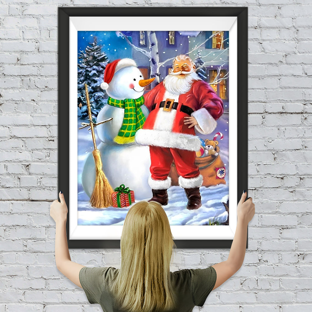 Weihnachtsmann und Schneemann mit Besen Diamond Painting