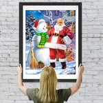Weihnachtsmann und Schneemann mit Besen Diamond Painting