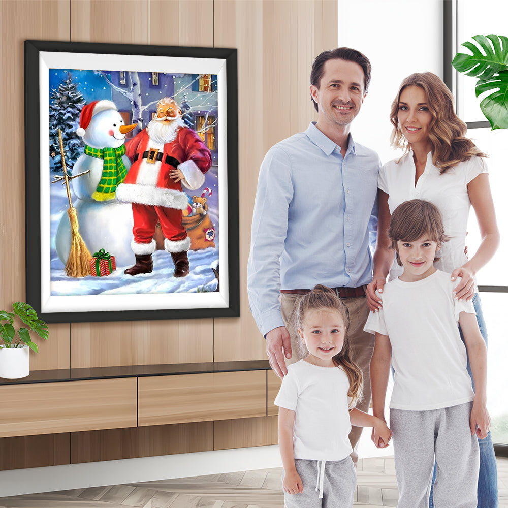Weihnachtsmann und Schneemann mit Besen Diamond Painting
