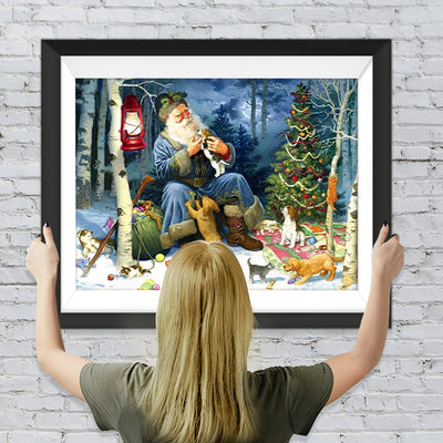 Weihnachtsmann und Tiere Diamond Painting