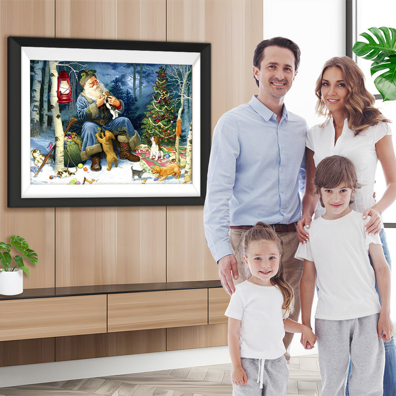 Weihnachtsmann und Tiere Diamond Painting