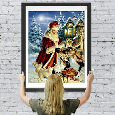 Weihnachtsmann und Tiere Diamond Painting