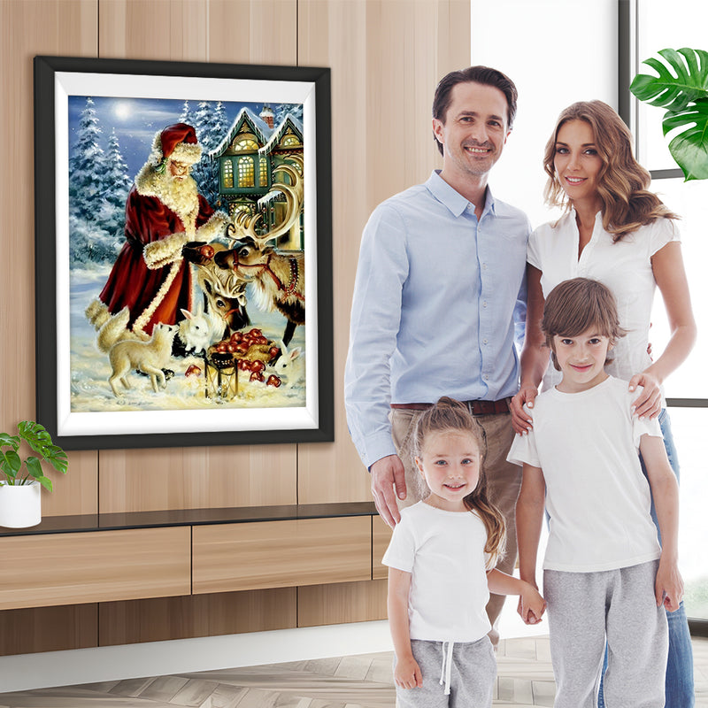 Weihnachtsmann und Tiere Diamond Painting