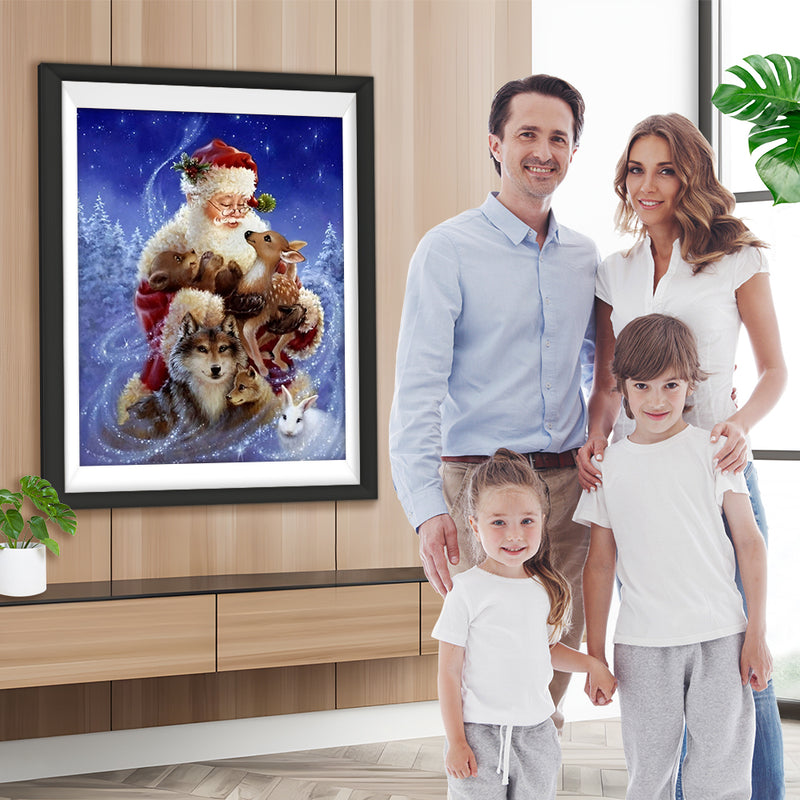 Weihnachtsmann und Tiere Diamond Painting