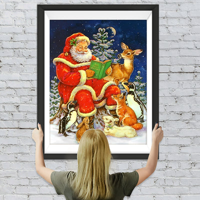 Weihnachtsmann und Tiere im Schnee Diamond Painting