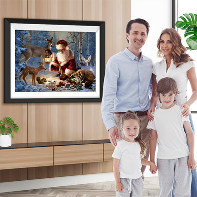 Weihnachtsmann und Tiere im Wald Diamond Painting