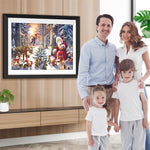 Weihnachtsmann und Tiere neben dem Weihnachtsbaum Diamond Painting