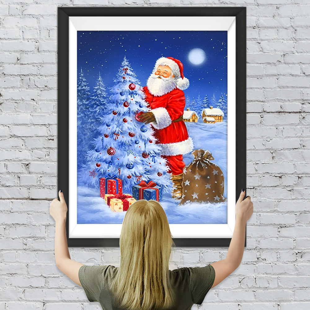 Weihnachtsmann und Weihnachtsbaum im Schnee Diamond Painting