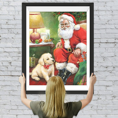 Weihnachtsmann und weißer Hund Diamond Painting