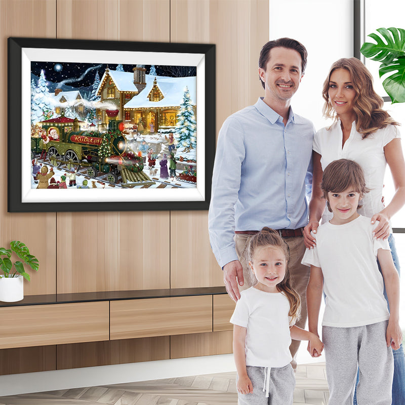 Weihnachtsmann und Zug in der Stadt Diamond Painting