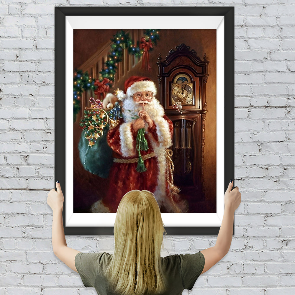 Weihnachtsmann vor der Uhr Diamond Painting