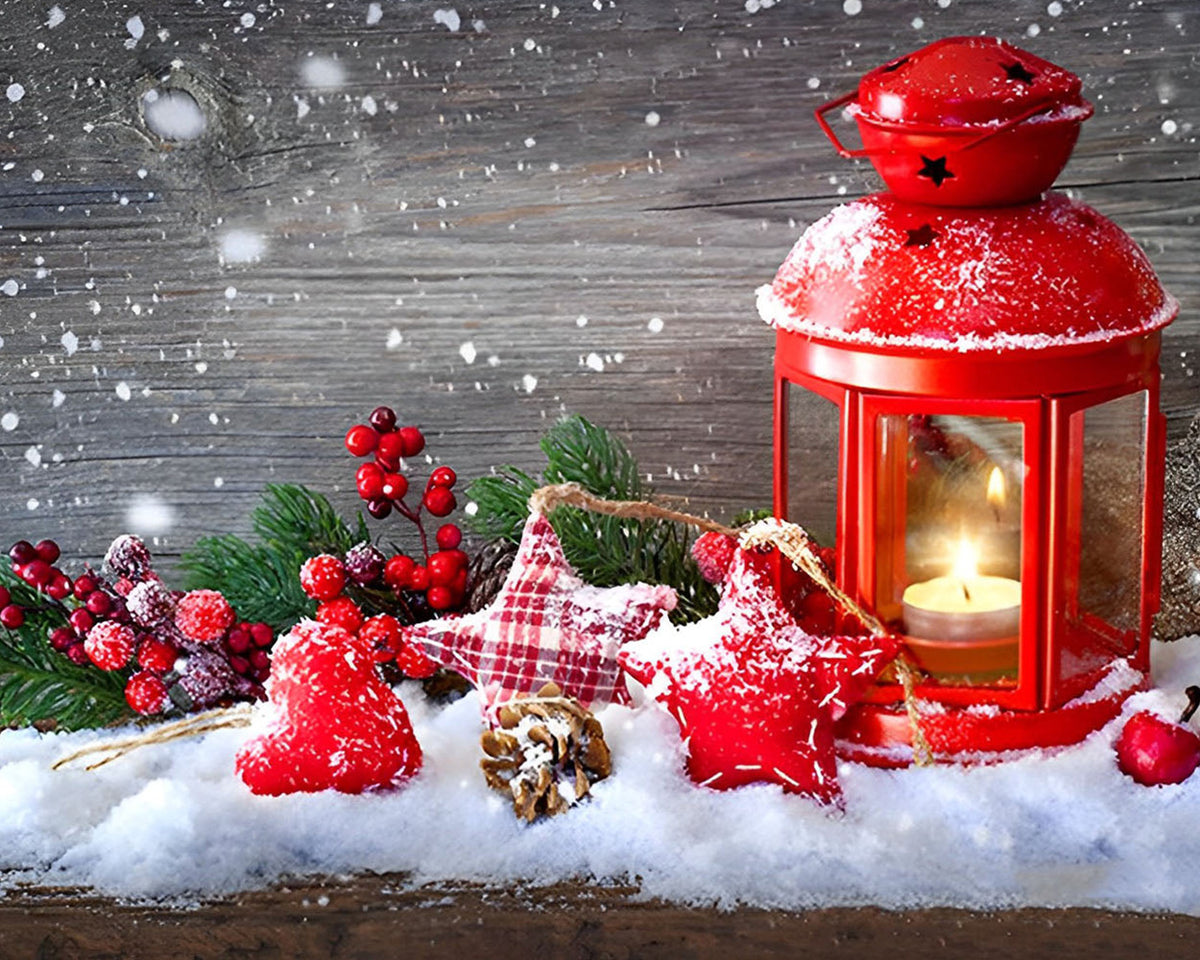 Weihnachtsschmuck im Schnee Diamond Painting