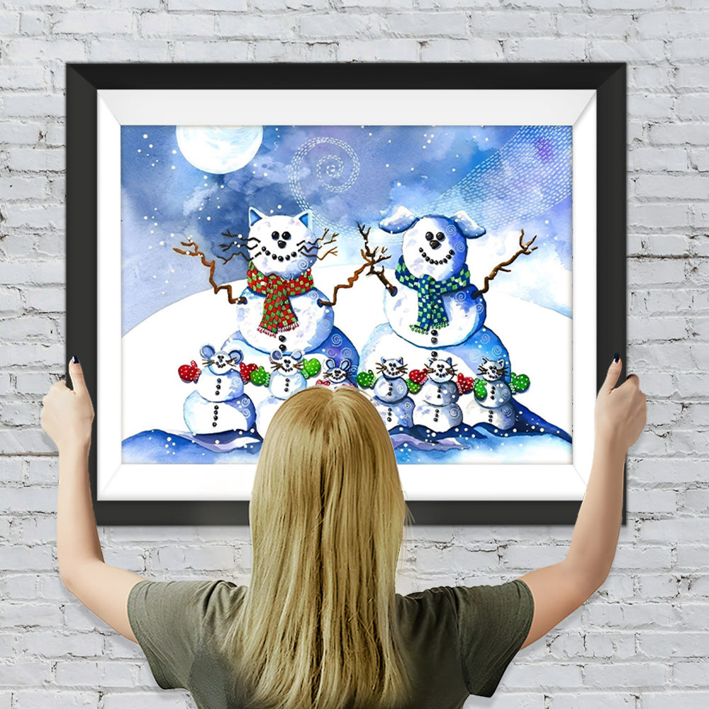 Weihnachtsschneemänner mit Schals Diamond Painting