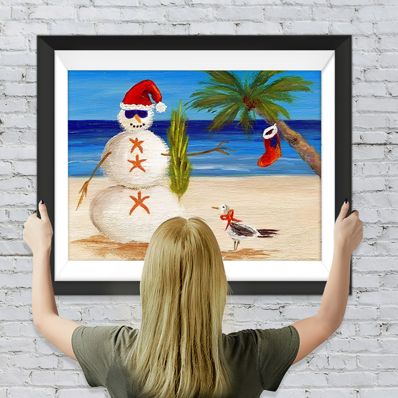 Weihnachtsschneemann am Strand Diamond Painting