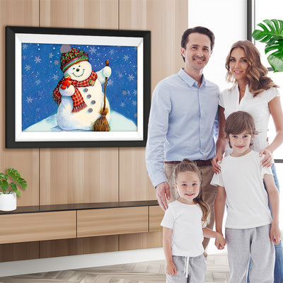 Weihnachtsschneemann mit Besen Diamond Painting