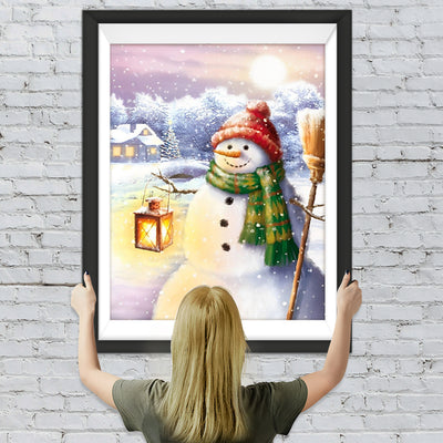 Weihnachtsschneemann mit Besen und Lampe Diamond Painting